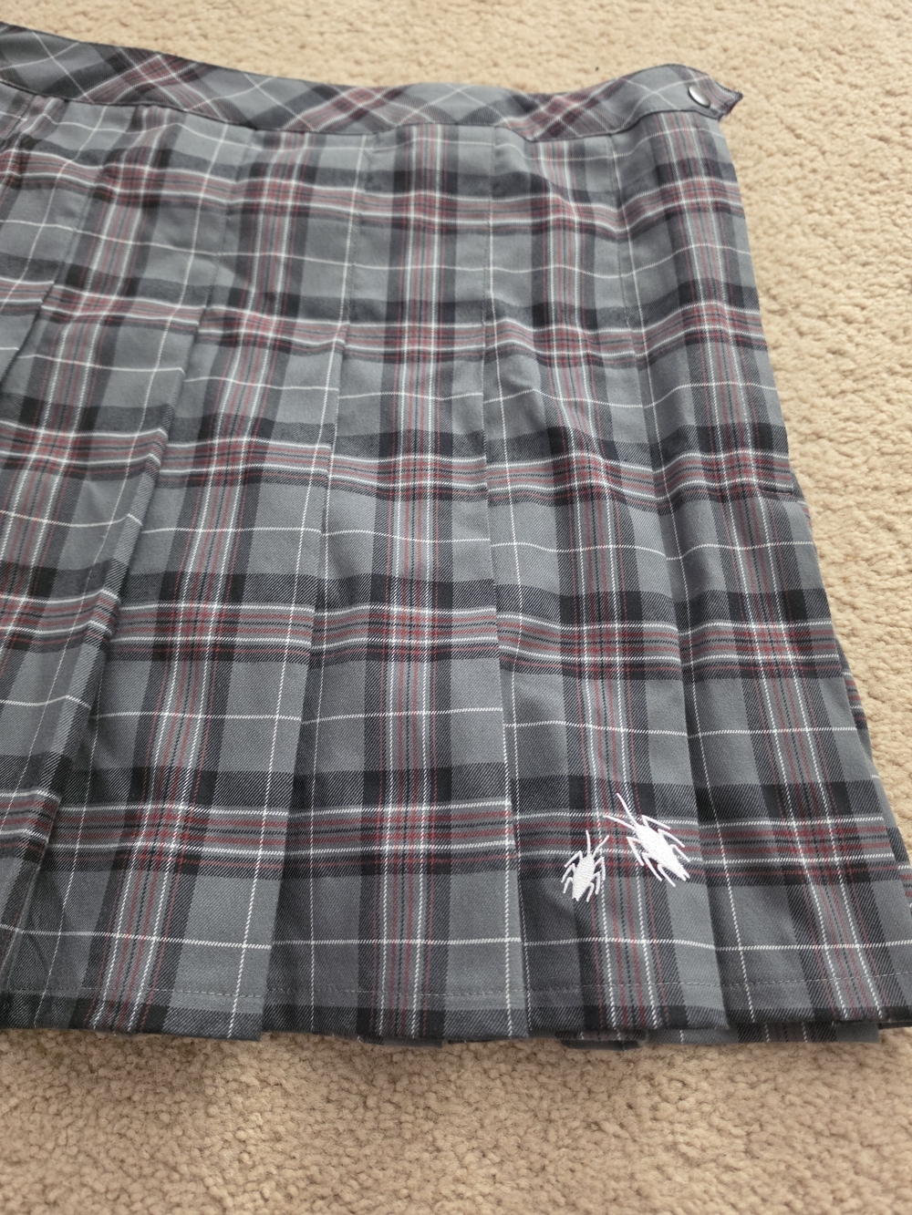 Grey Plaid Pleated Mini Skirt with Red Accent
